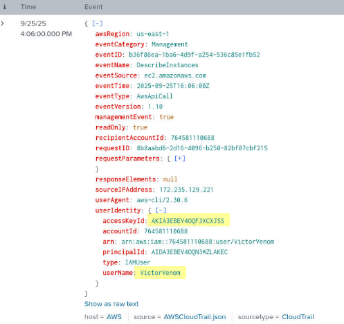 AWS environment accessed by the threat actor