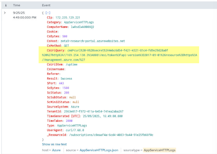 Azure Web App exploitation evidence