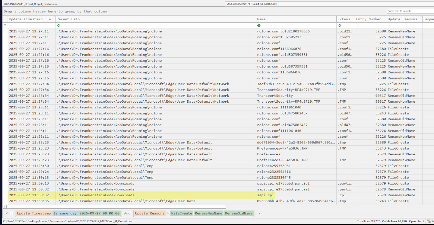 Rclone transfer evidence