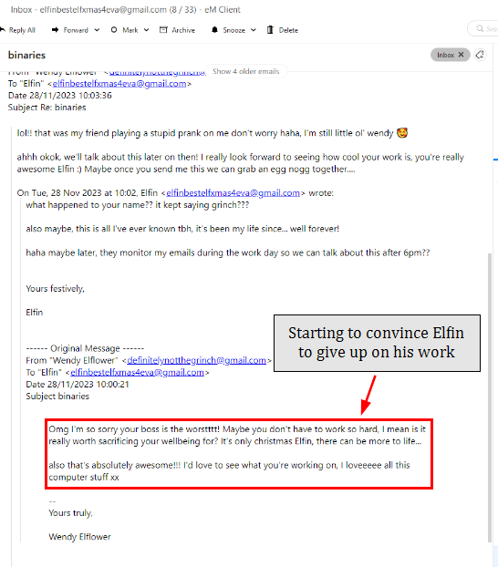 Continued email thread