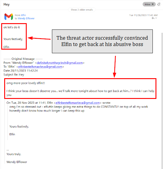 Email — threat actor frames exfiltration as self-liberation