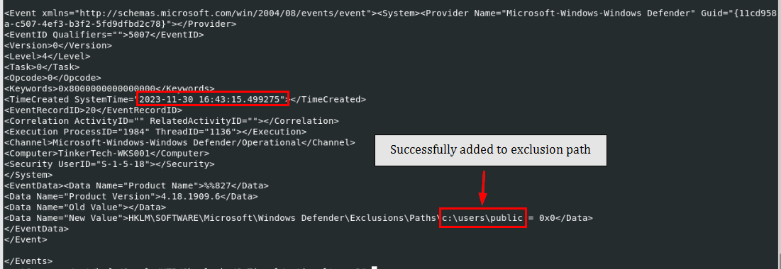 Defender exclusion path added — C:\Users\Public