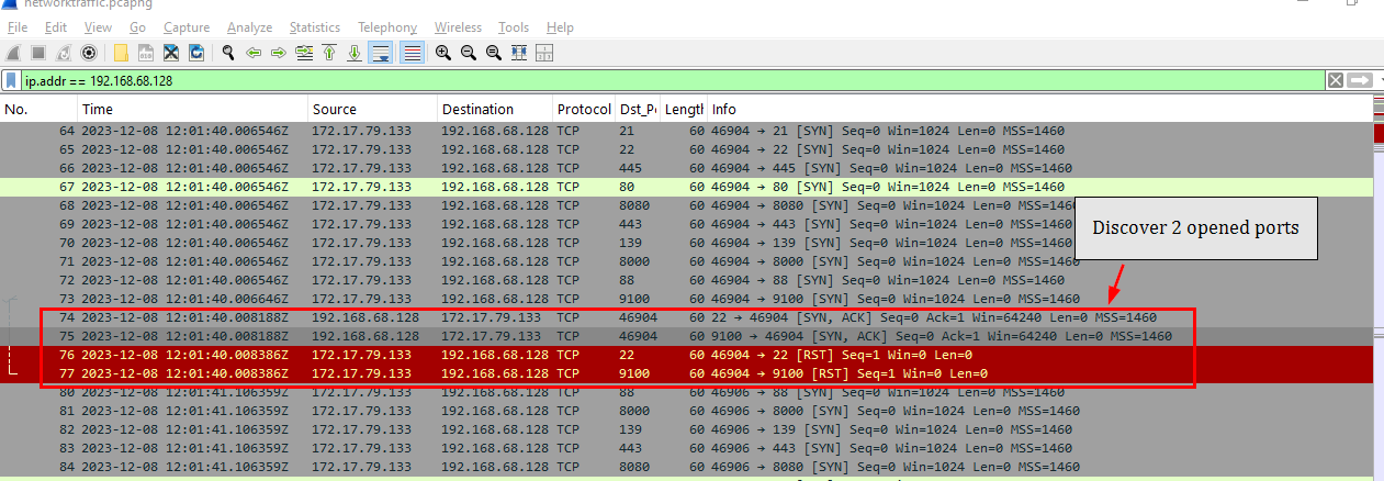 Port scan results — TCP 22 and 9100 open on printer