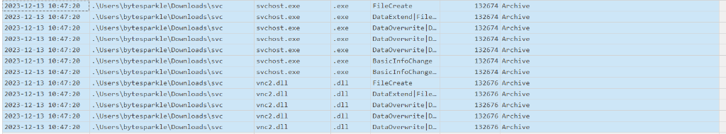 svchost.exe and vnc2.dll dropped to Downloads\svc