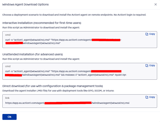Windows install command options