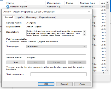 Action1 Agent service auto-start as SYSTEM