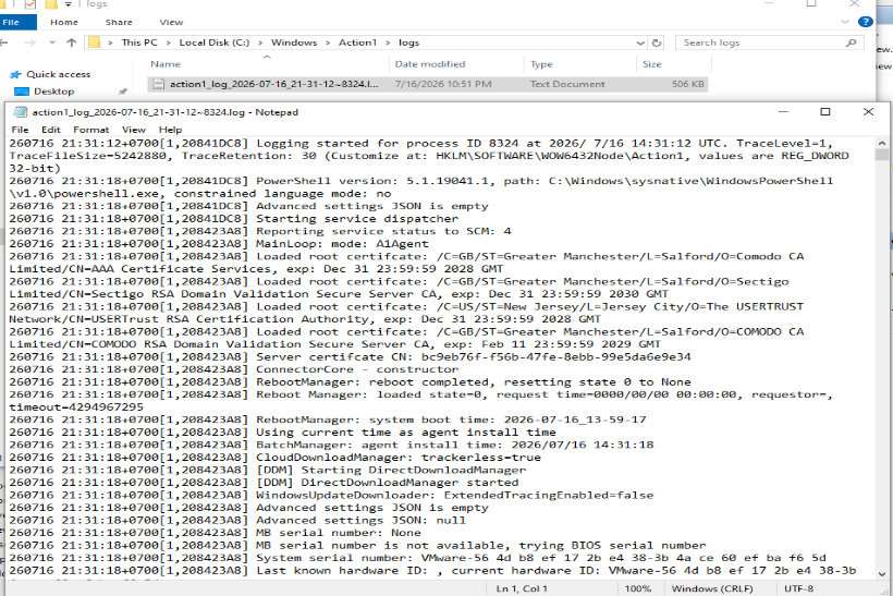 Verbose Action1 log output 1