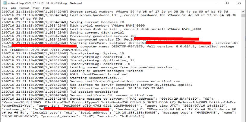 Customer ID and service ID in the logs