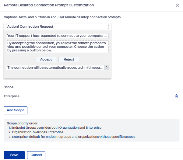 Customizable connection-request prompt text