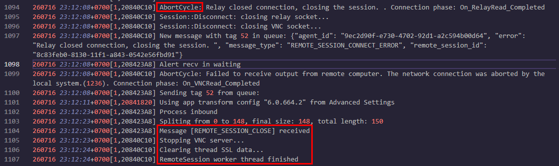 REMOTE_SESSION_CLOSE teardown in the log
