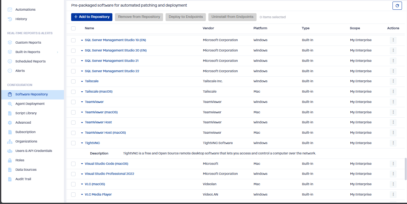 Action1 software repository with abusable apps