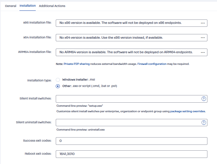 Silent install option for custom package