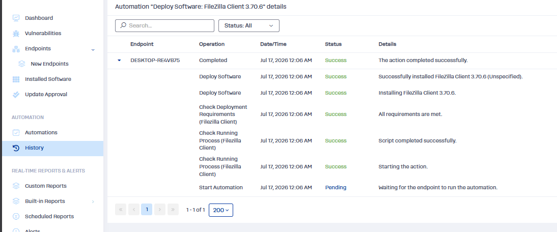 FileZilla Client selected for deployment