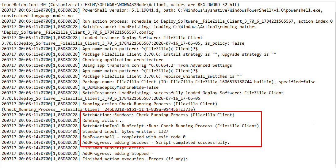 Deploy log step 1, check existing software