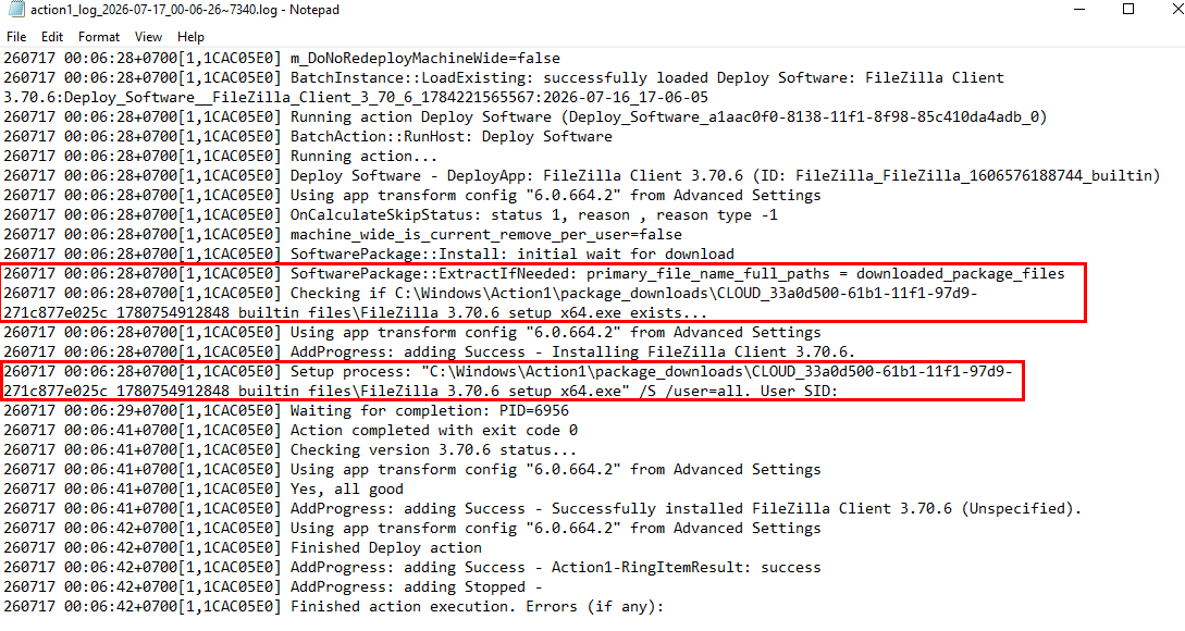 Deploy log step 3, install