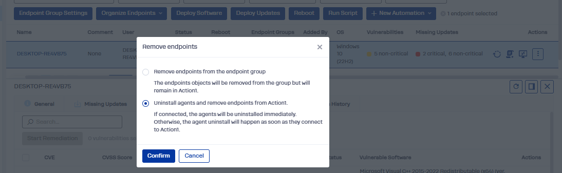 Remote uninstall from the console 1