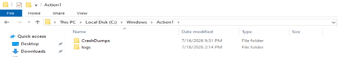Action1 folder reduced to two folders after uninstall