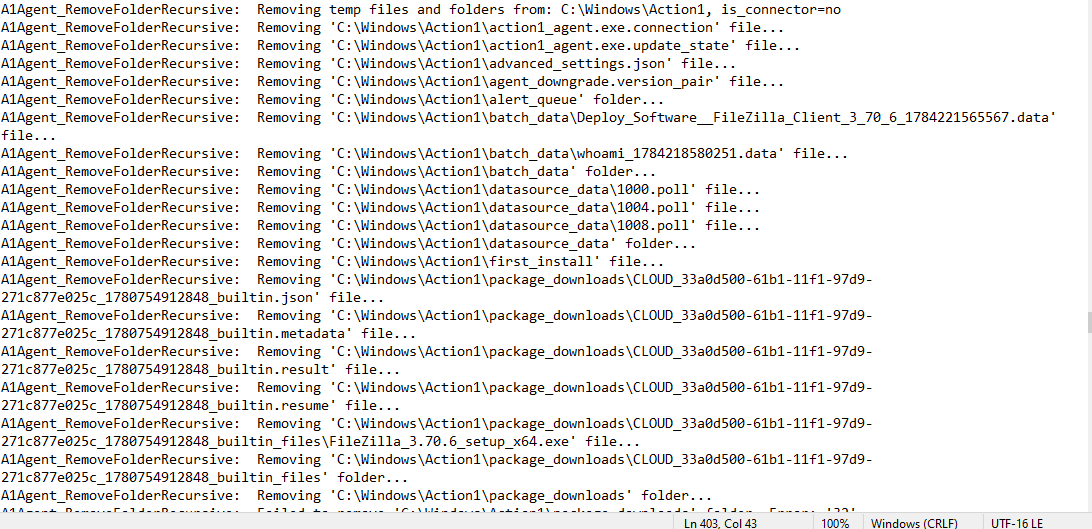 Uninstall log records deployed software name
