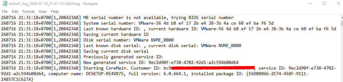 Log file retains customer and agent IDs