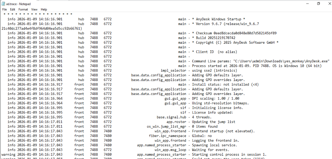 ad.trace main log file