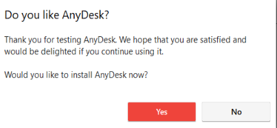 AnyDesk prompts for installation requiring admin privileges