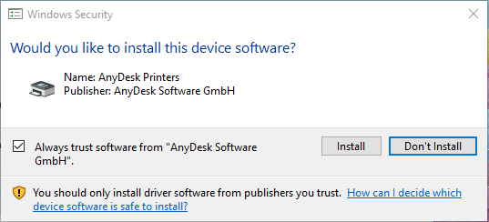 AnyDesk Remote Printer installation