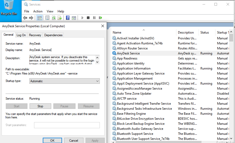 AnyDesk service in services.msc