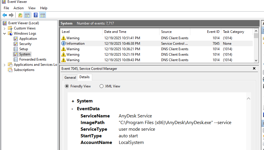 AnyDesk service created with --service flag