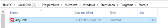 AnyDesk shortcut in global startup folder