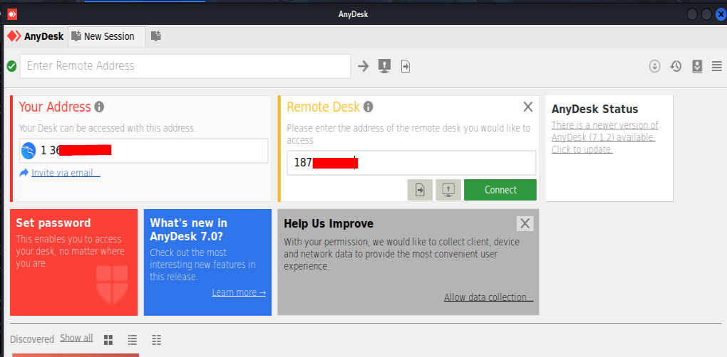 AnyDesk GUI interface on Linux