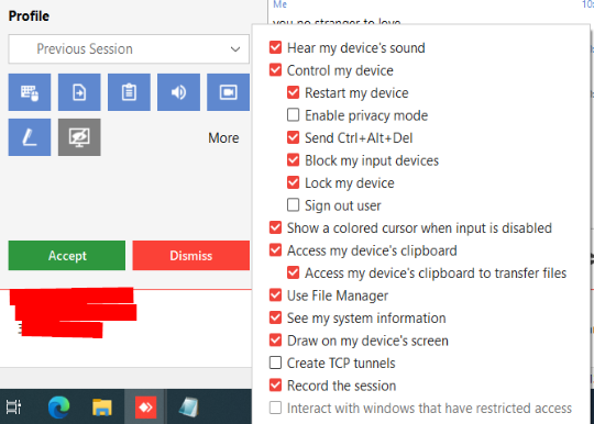 AnyDesk permissions window
