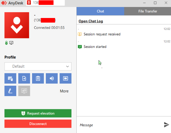 Session started log for user context AnyDesk