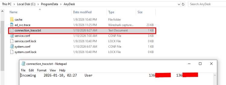 connection_trace.txt from ProgramData AnyDesk