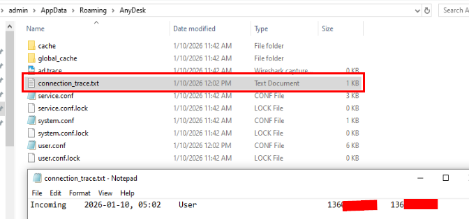 connection_trace.txt from User AppData AnyDesk