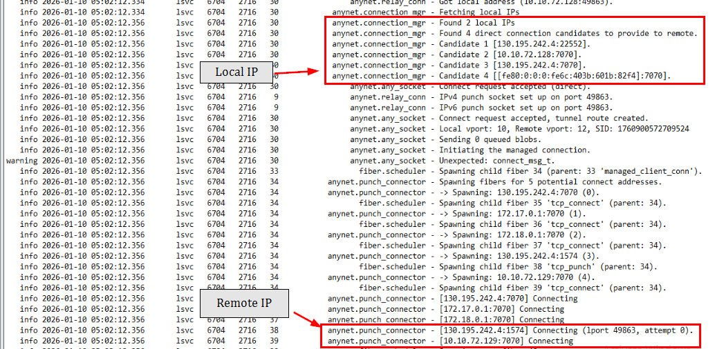 ad.trace Accept request with public and private IP
