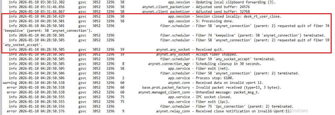 Session termination logs in ad.trace
