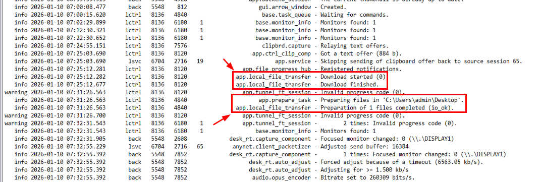 ad.trace logs for file transfer activities