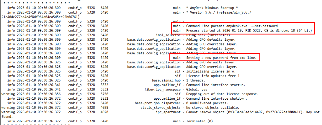CLI command logged in ad.trace