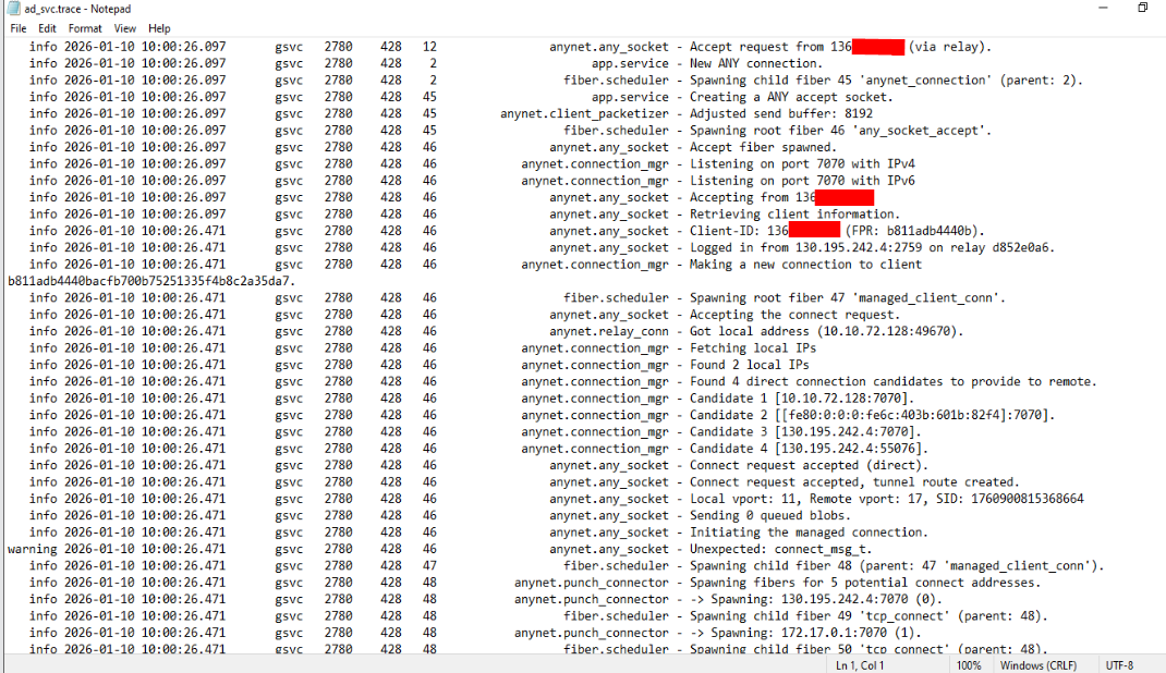 Additional service trace entries