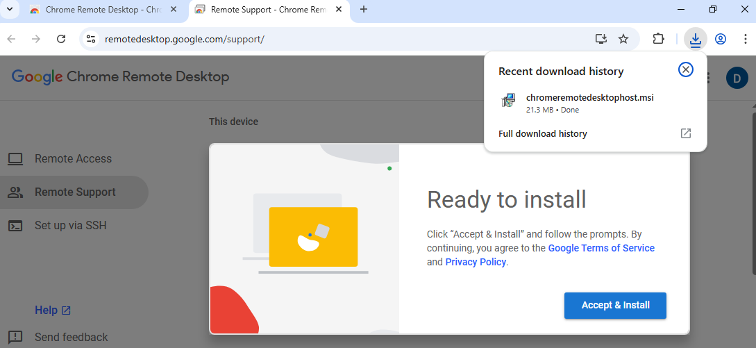 MSI installer for CRD downloaded automatically after extension install