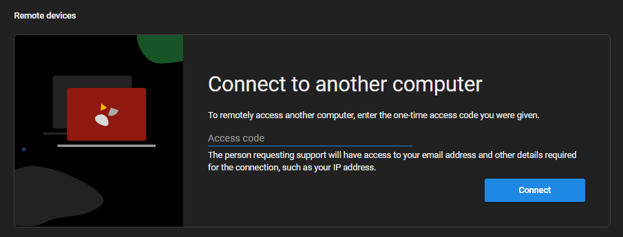 Remote side entering access code in Connect to another computer box