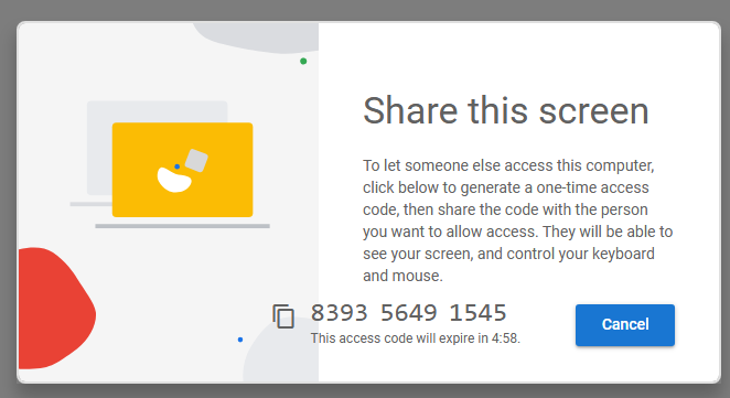 12-digit access code displayed with 5-minute expiry