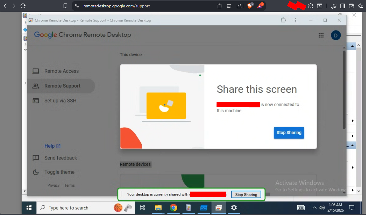 Remote user sees target screen but cannot interact with taskbar or Event Viewer