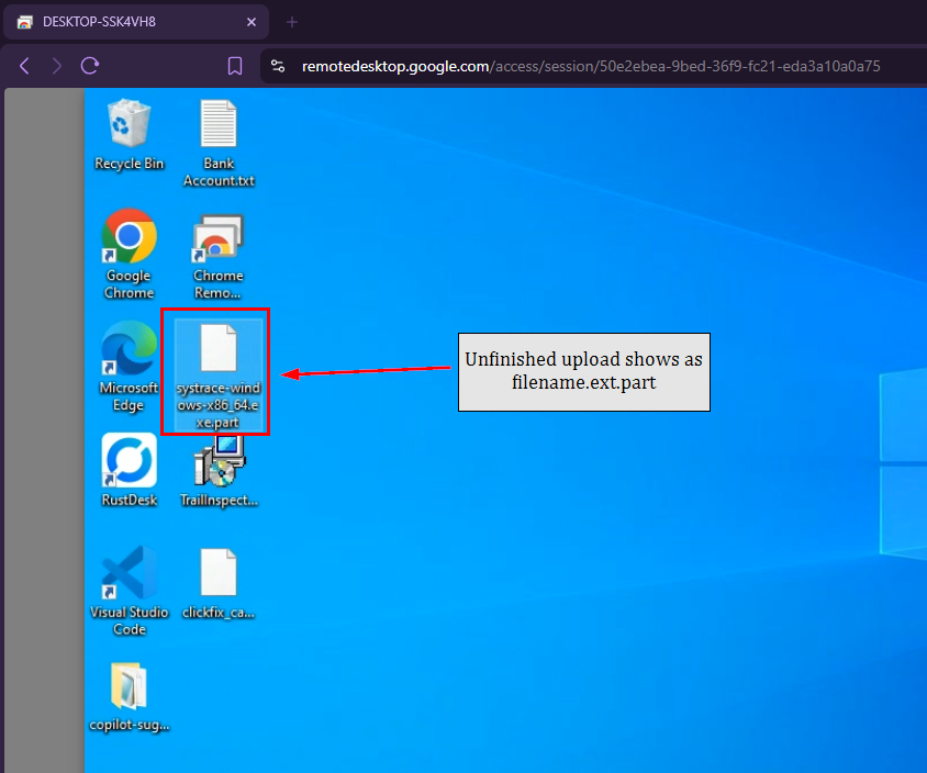 .part extension on file during transfer, renamed to original name on completion
