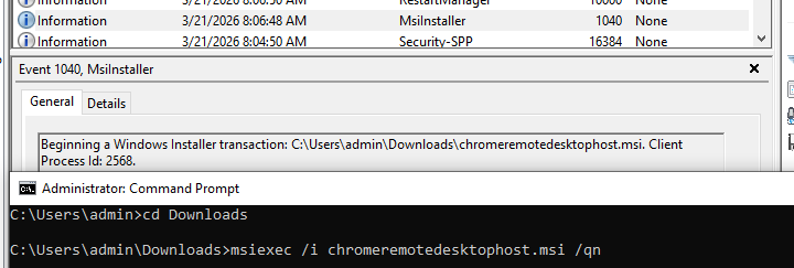 Event ID 1040 in Application log from CLI MSI installation