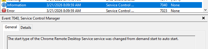 Event ID 7040 in System log when Remote Access configured via CLI