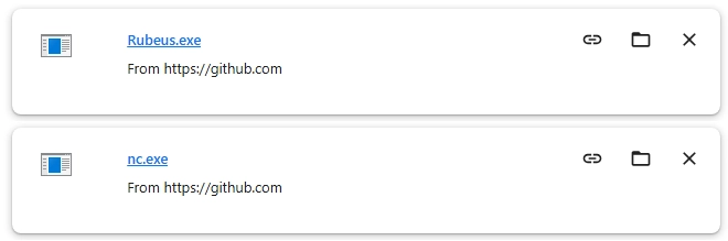 Chrome downloading netcat and Rubeus after Windows Defender is disabled