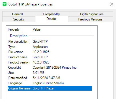GotoHTTP Windows binary metadata