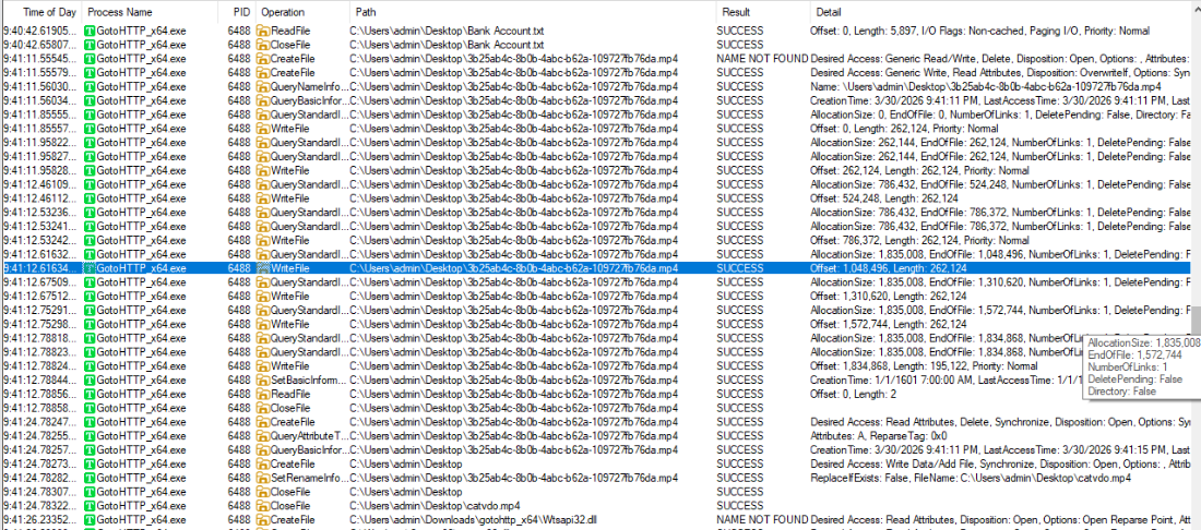 File transfer showing unique ID before renaming to original name